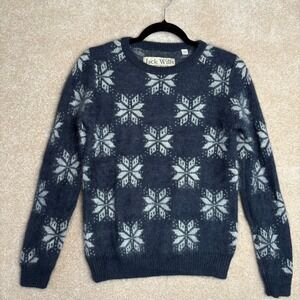 JACK WILLS Angora Sweater US Size 4‎ Blue Crewneck Pullover Winter Snowflake